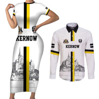 Custom Cornwall Football Couples Matching Short Sleeve Bodycon Dress and Long Sleeve Button Shirt Mont Saint Michel - Wonder Print Shop