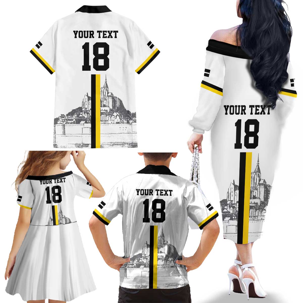 Custom Cornwall Football Family Matching Off The Shoulder Long Sleeve Dress and Hawaiian Shirt Mont Saint Michel - Wonder Print Shop