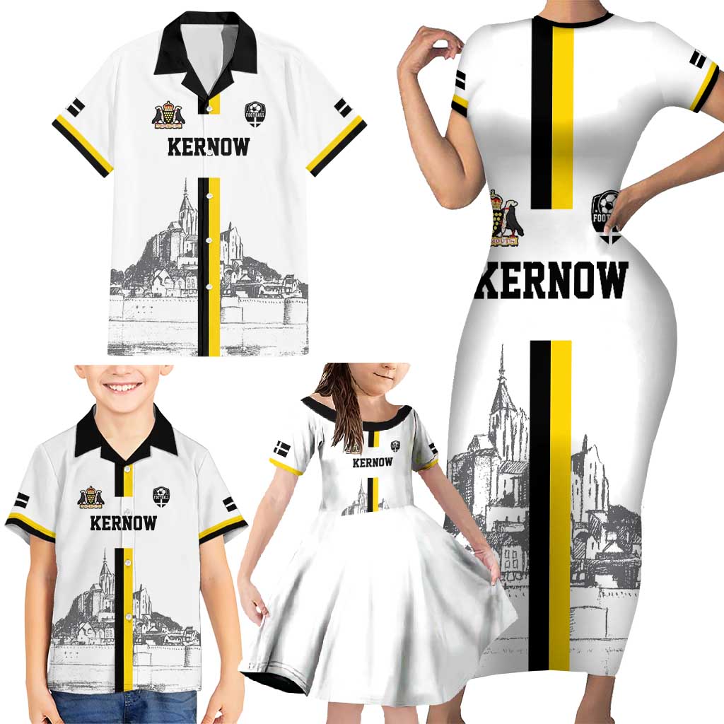 Custom Cornwall Football Family Matching Short Sleeve Bodycon Dress and Hawaiian Shirt Mont Saint Michel - Wonder Print Shop