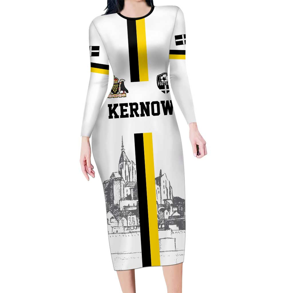 Custom Cornwall Football Long Sleeve Bodycon Dress Mont Saint Michel - Wonder Print Shop