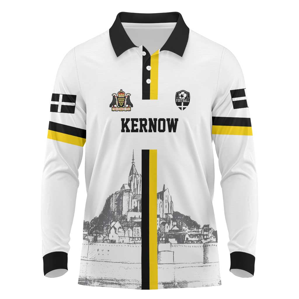 Custom Cornwall Football Long Sleeve Polo Shirt Mont Saint Michel - Wonder Print Shop