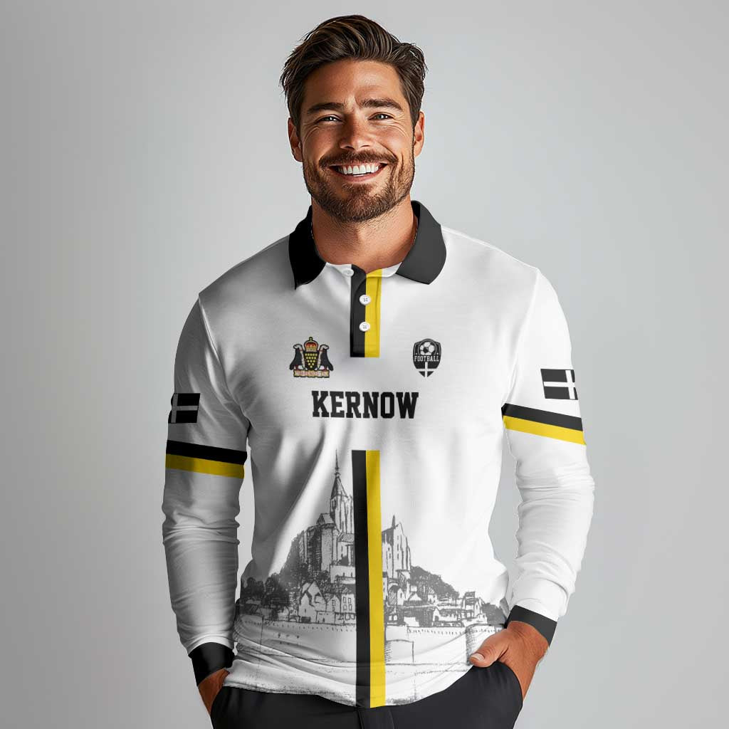 Custom Cornwall Football Long Sleeve Polo Shirt Mont Saint Michel - Wonder Print Shop