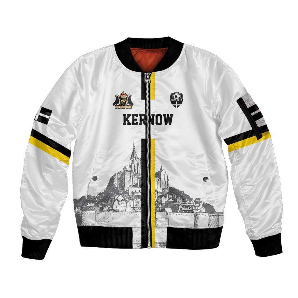 Custom Cornwall Football Sleeve Zip Bomber Jacket Mont Saint Michel - Wonder Print Shop