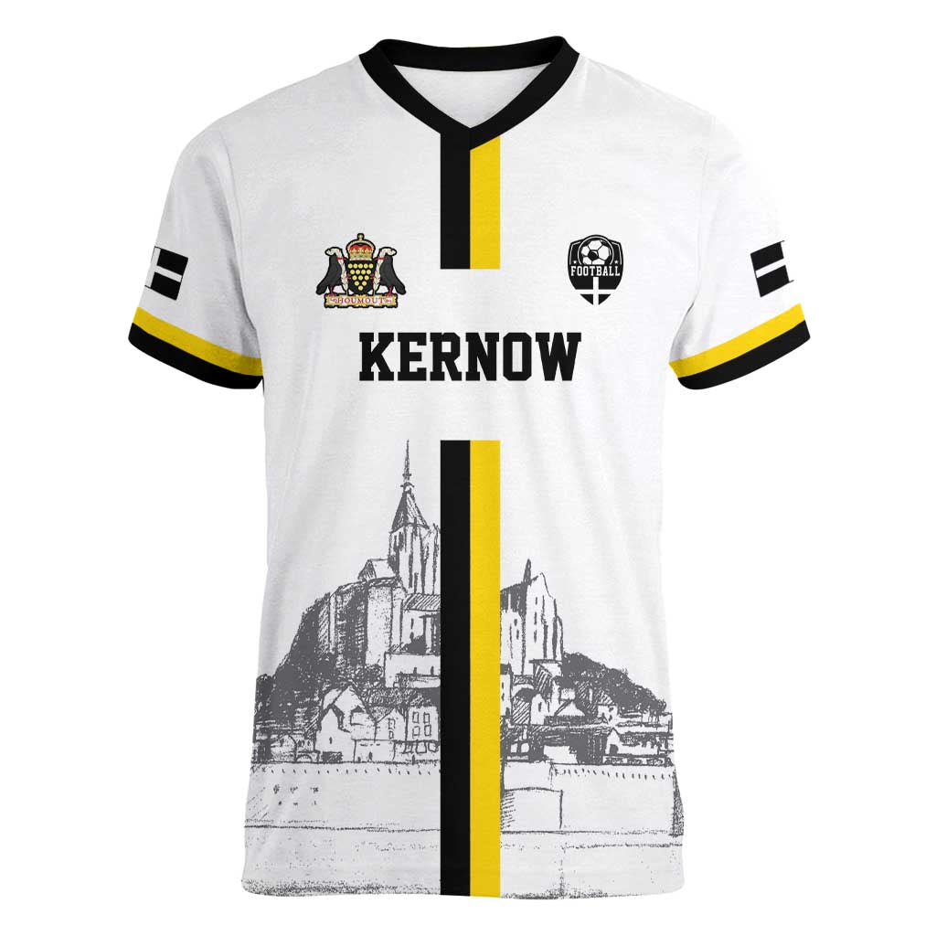 Custom Cornwall Football Women V-Neck T-Shirt Mont Saint Michel - Wonder Print Shop