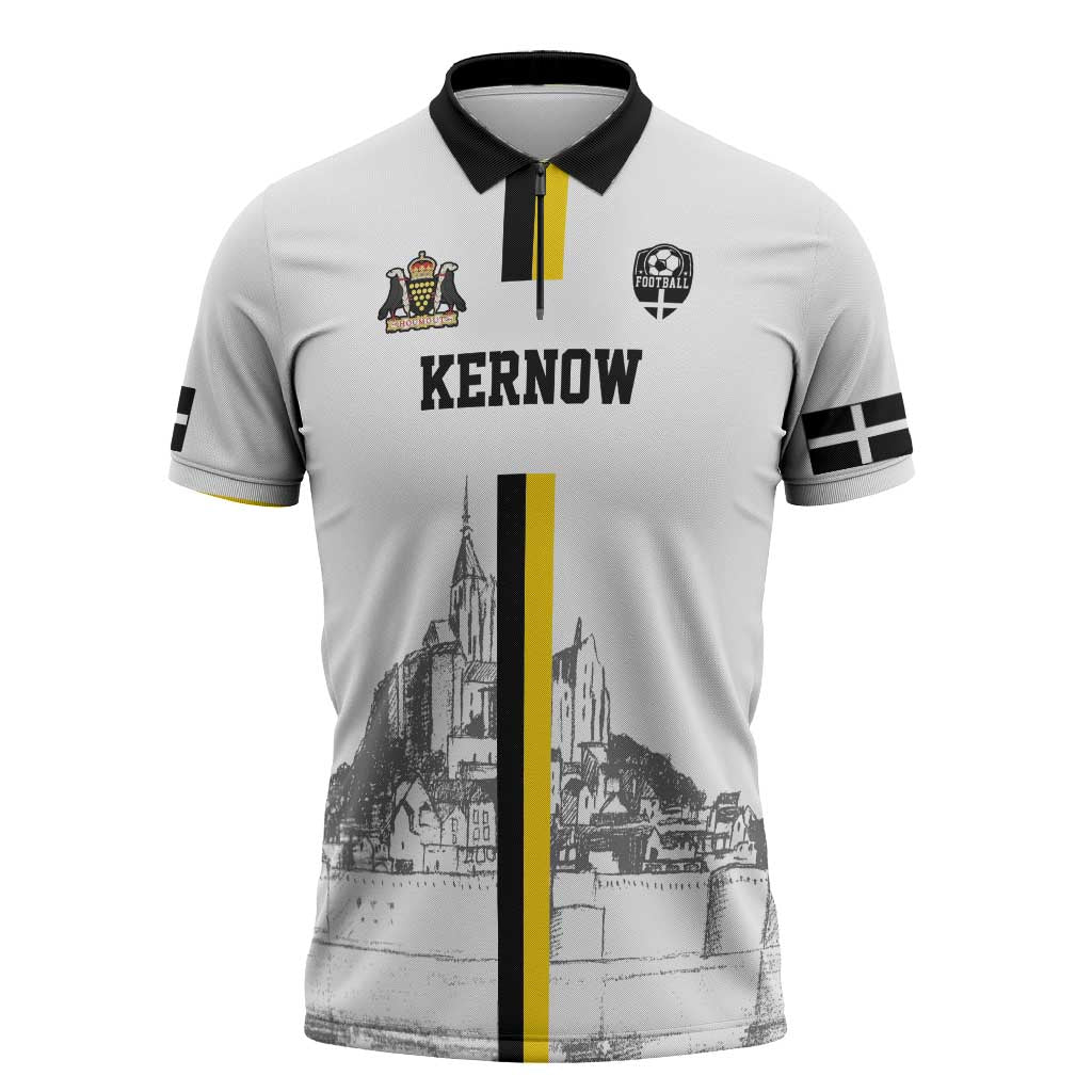Custom Cornwall Football Zipper Polo Shirt Mont Saint Michel - Wonder Print Shop