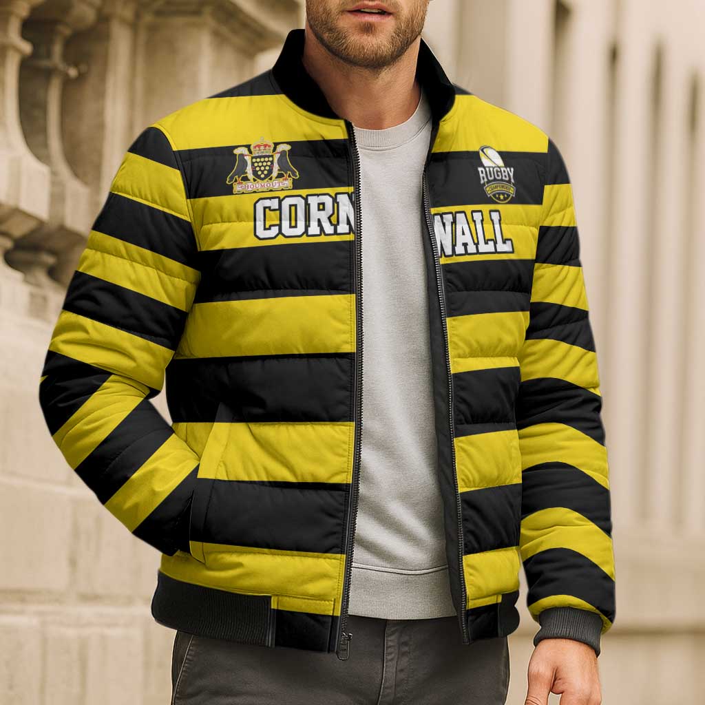 Custom Cornwall Rugby Bomber Puffer Jacket One and All - Wonder Print Shop