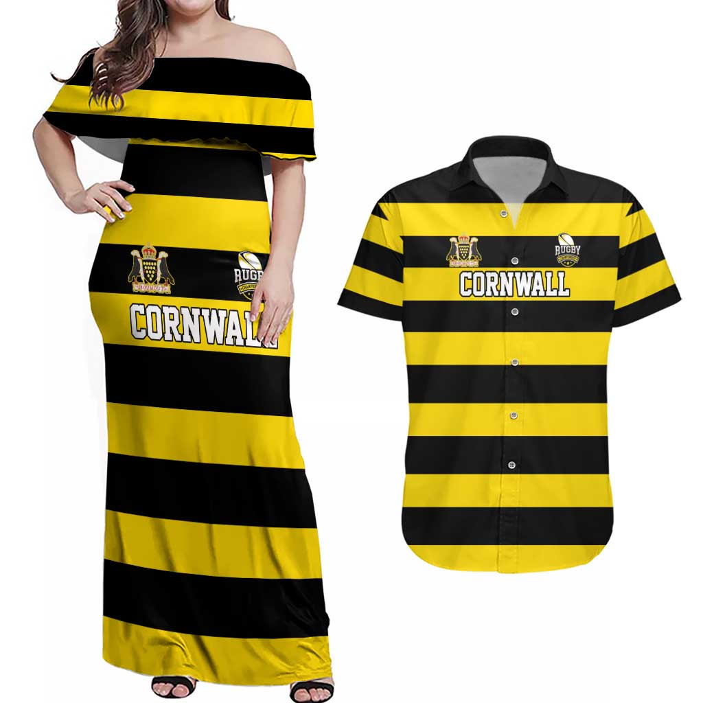 Custom Cornwall Rugby Couples Matching Off Shoulder Maxi Dress and Hawaiian Shirt One and All - Wonder Print Shop