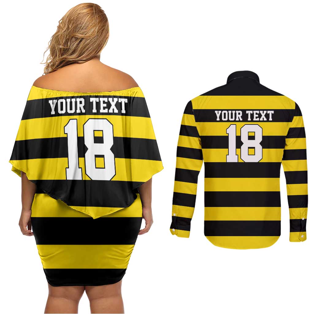 Custom Cornwall Rugby Couples Matching Off Shoulder Short Dress and Long Sleeve Button Shirt One and All - Wonder Print Shop