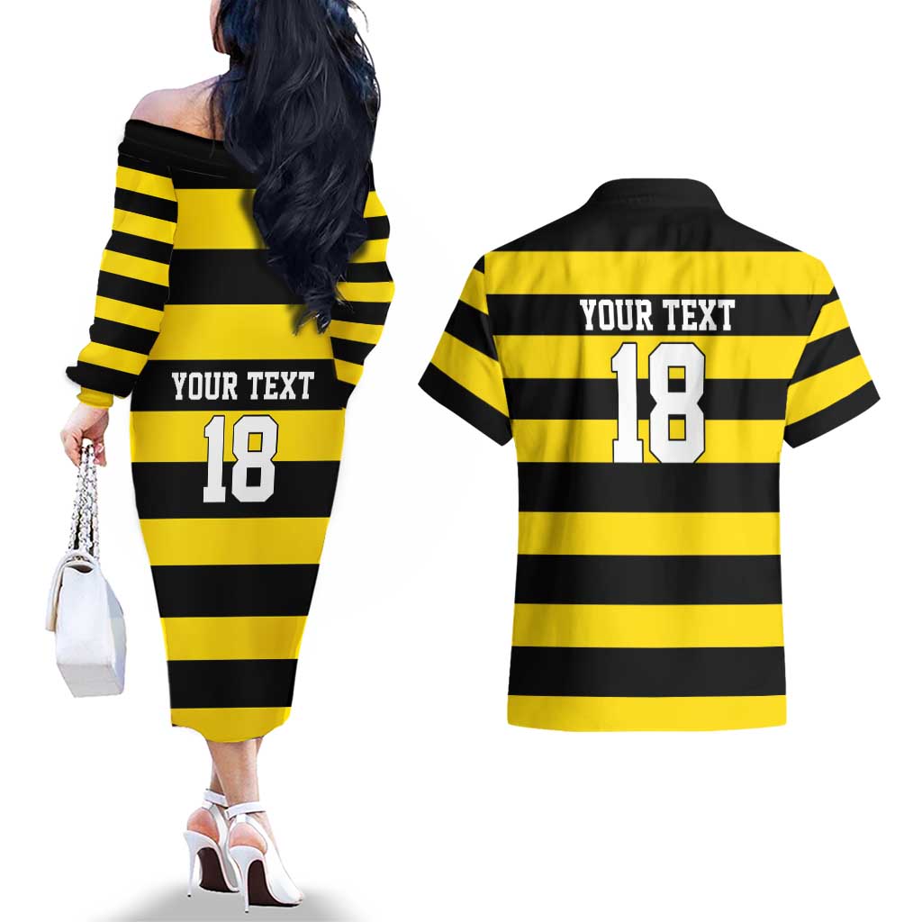 Custom Cornwall Rugby Couples Matching Off The Shoulder Long Sleeve Dress and Hawaiian Shirt One and All - Wonder Print Shop