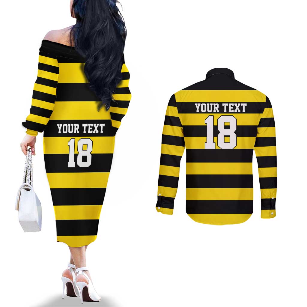 Custom Cornwall Rugby Couples Matching Off The Shoulder Long Sleeve Dress and Long Sleeve Button Shirt One and All - Wonder Print Shop