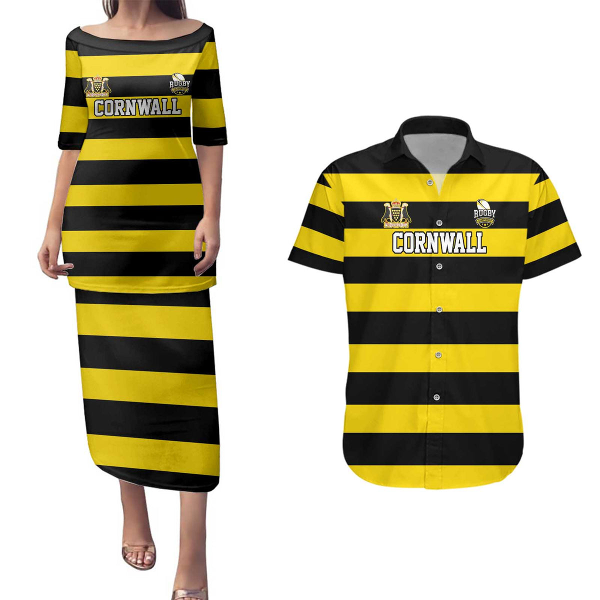 Custom Cornwall Rugby Couples Matching Puletasi and Hawaiian Shirt One and All - Wonder Print Shop