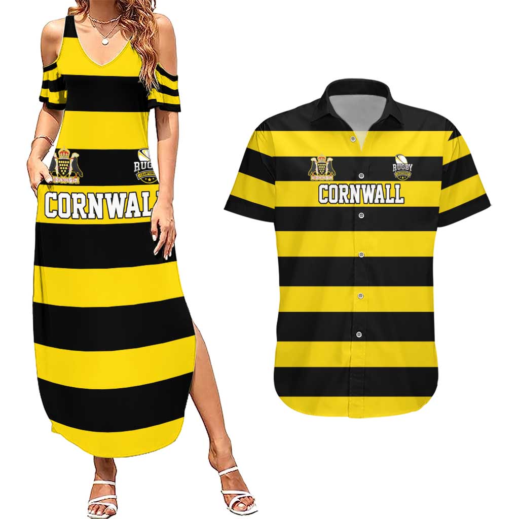 Custom Cornwall Rugby Couples Matching Summer Maxi Dress and Hawaiian Shirt One and All - Wonder Print Shop