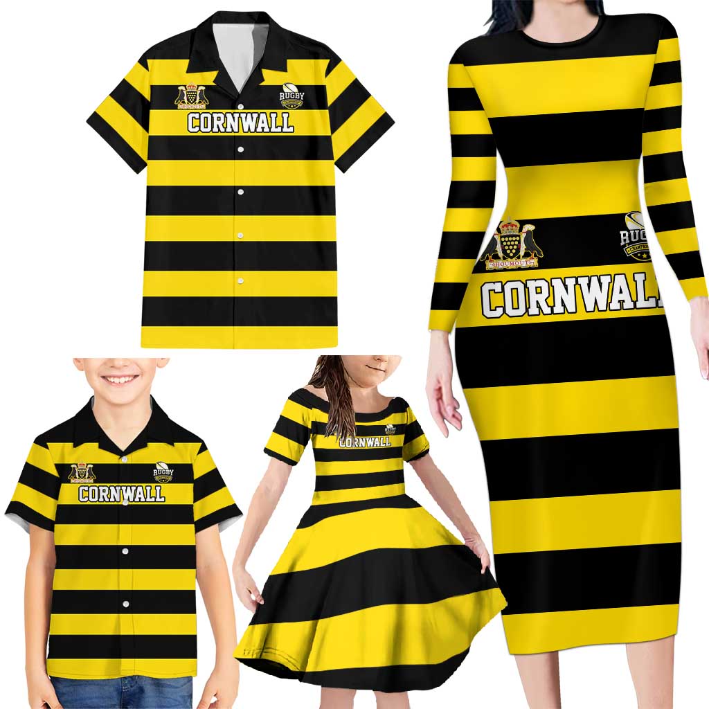 Custom Cornwall Rugby Family Matching Long Sleeve Bodycon Dress and Hawaiian Shirt One and All - Wonder Print Shop