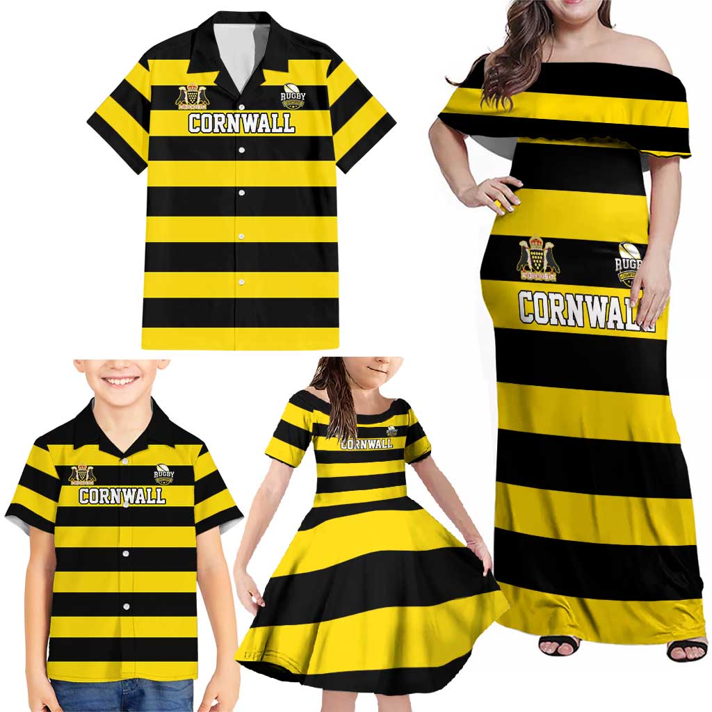 Custom Cornwall Rugby Family Matching Off Shoulder Maxi Dress and Hawaiian Shirt One and All - Wonder Print Shop