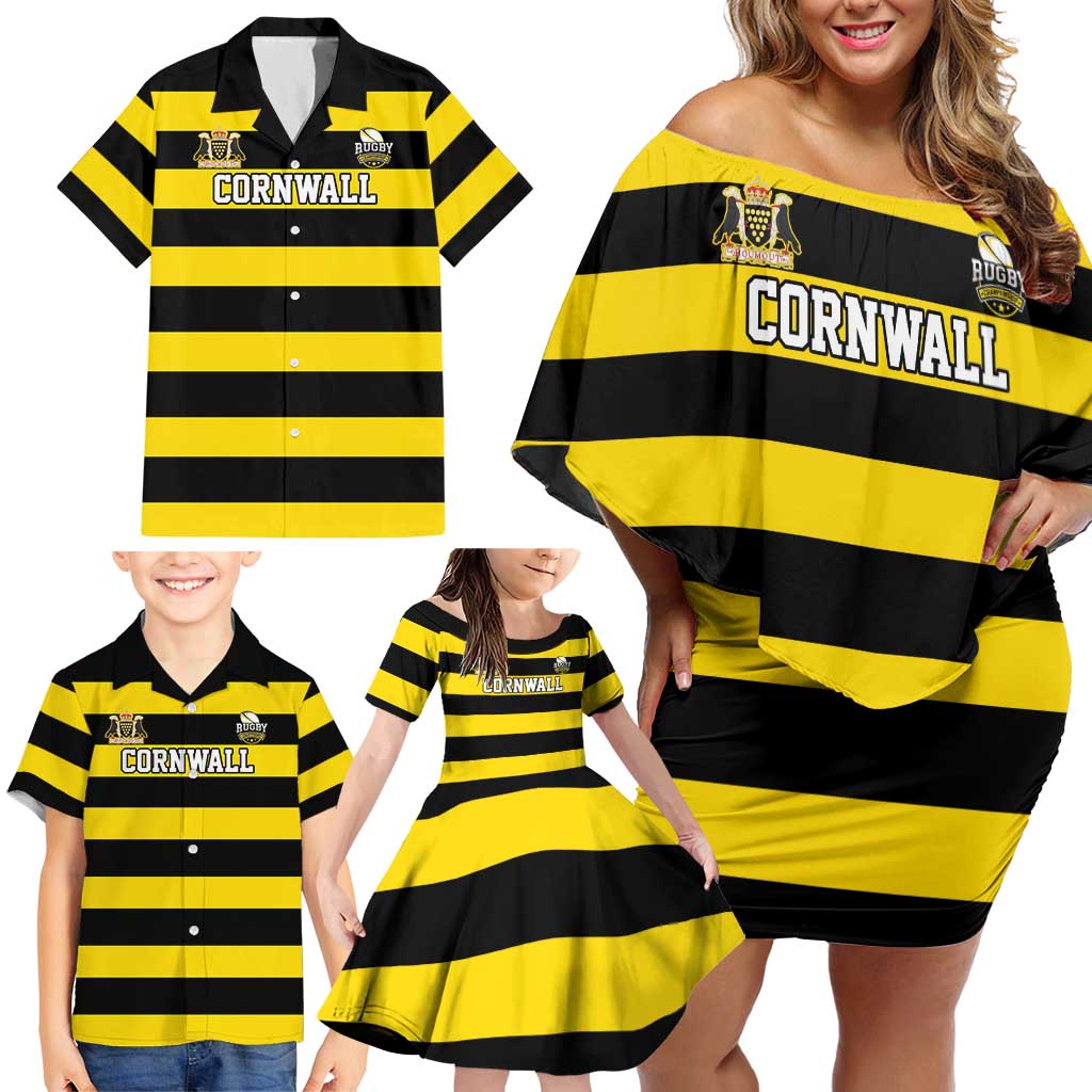 Custom Cornwall Rugby Family Matching Off Shoulder Short Dress and Hawaiian Shirt One and All - Wonder Print Shop