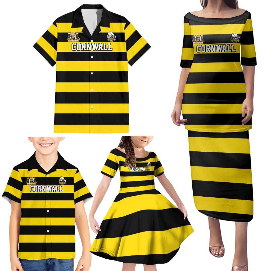 Custom Cornwall Rugby Family Matching Puletasi and Hawaiian Shirt One and All - Wonder Print Shop