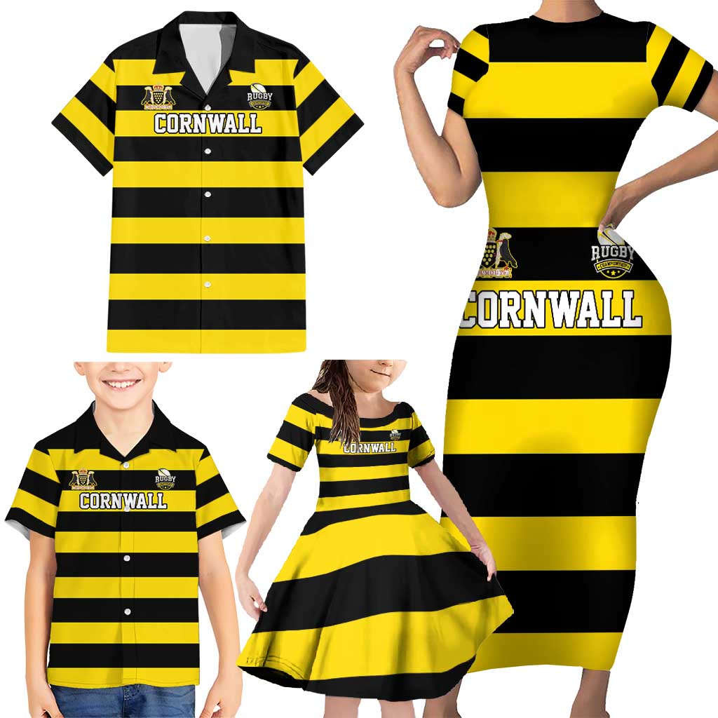 Custom Cornwall Rugby Family Matching Short Sleeve Bodycon Dress and Hawaiian Shirt One and All - Wonder Print Shop