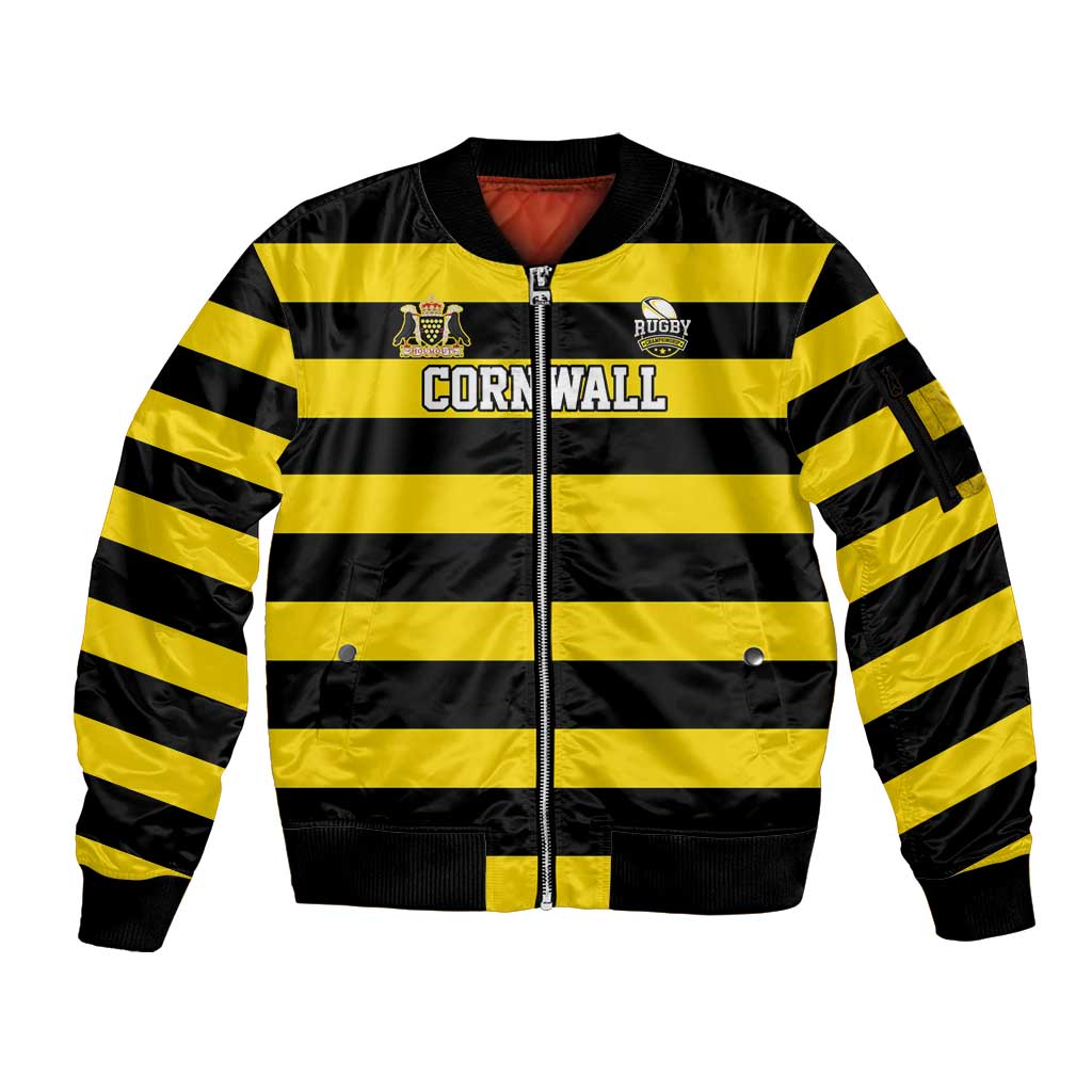 Custom Cornwall Rugby Sleeve Zip Bomber Jacket One and All - Wonder Print Shop