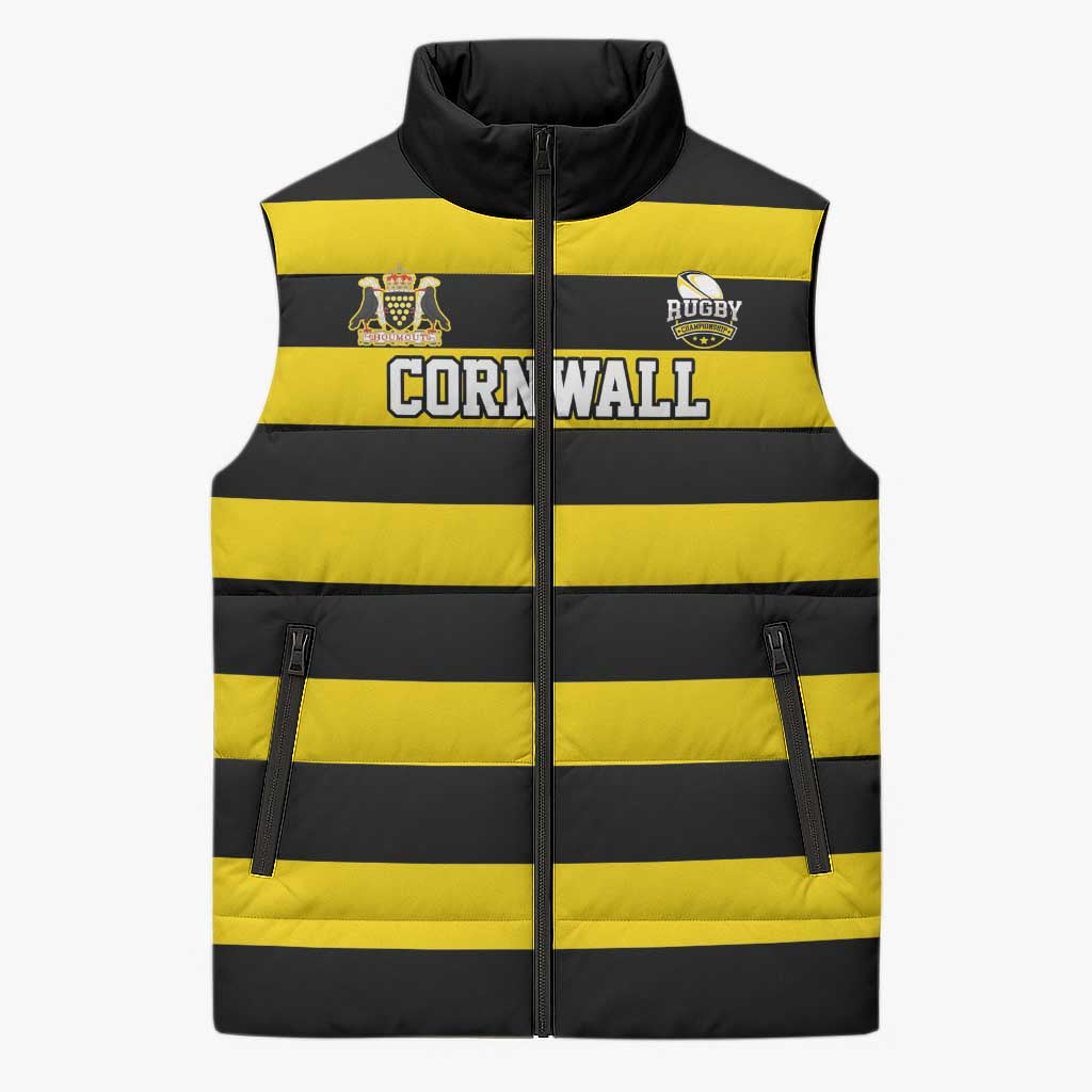Custom Cornwall Rugby Sleeveless Puffer Jacket One and All - Wonder Print Shop
