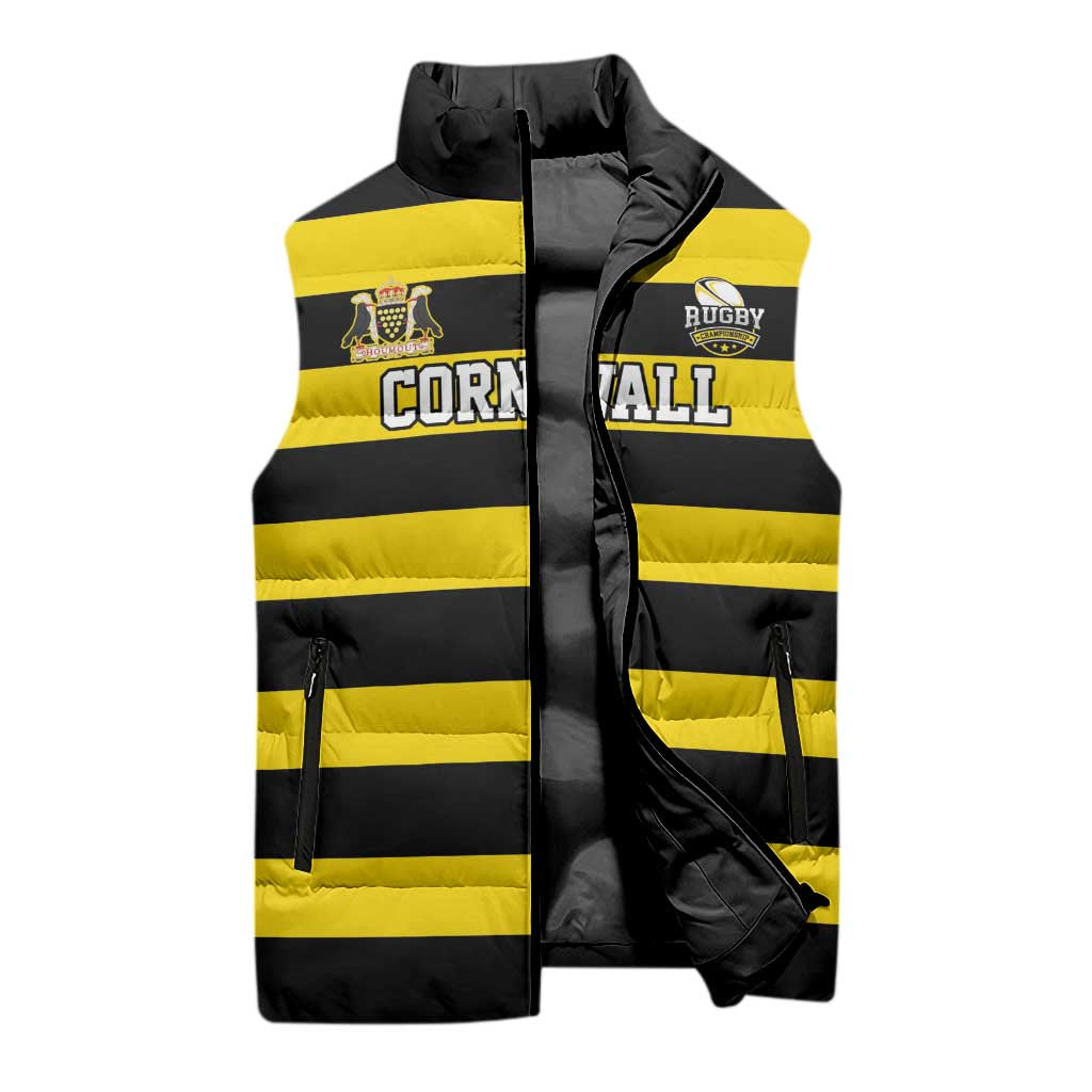 Custom Cornwall Rugby Sleeveless Puffer Jacket One and All - Wonder Print Shop