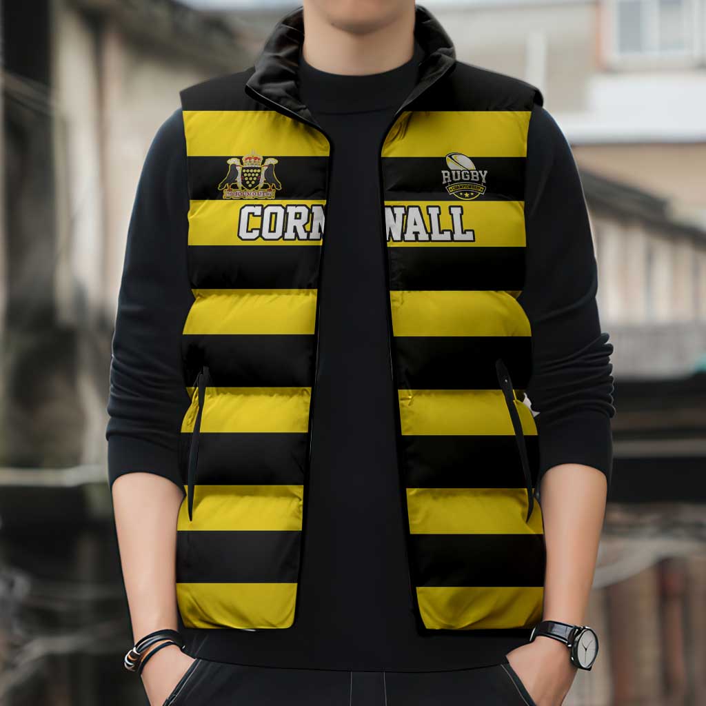Custom Cornwall Rugby Sleeveless Puffer Jacket One and All - Wonder Print Shop