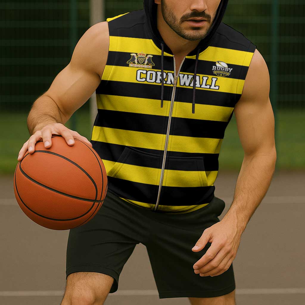 Custom Cornwall Rugby Sleeveless Zip Hoodie One and All - Wonder Print Shop