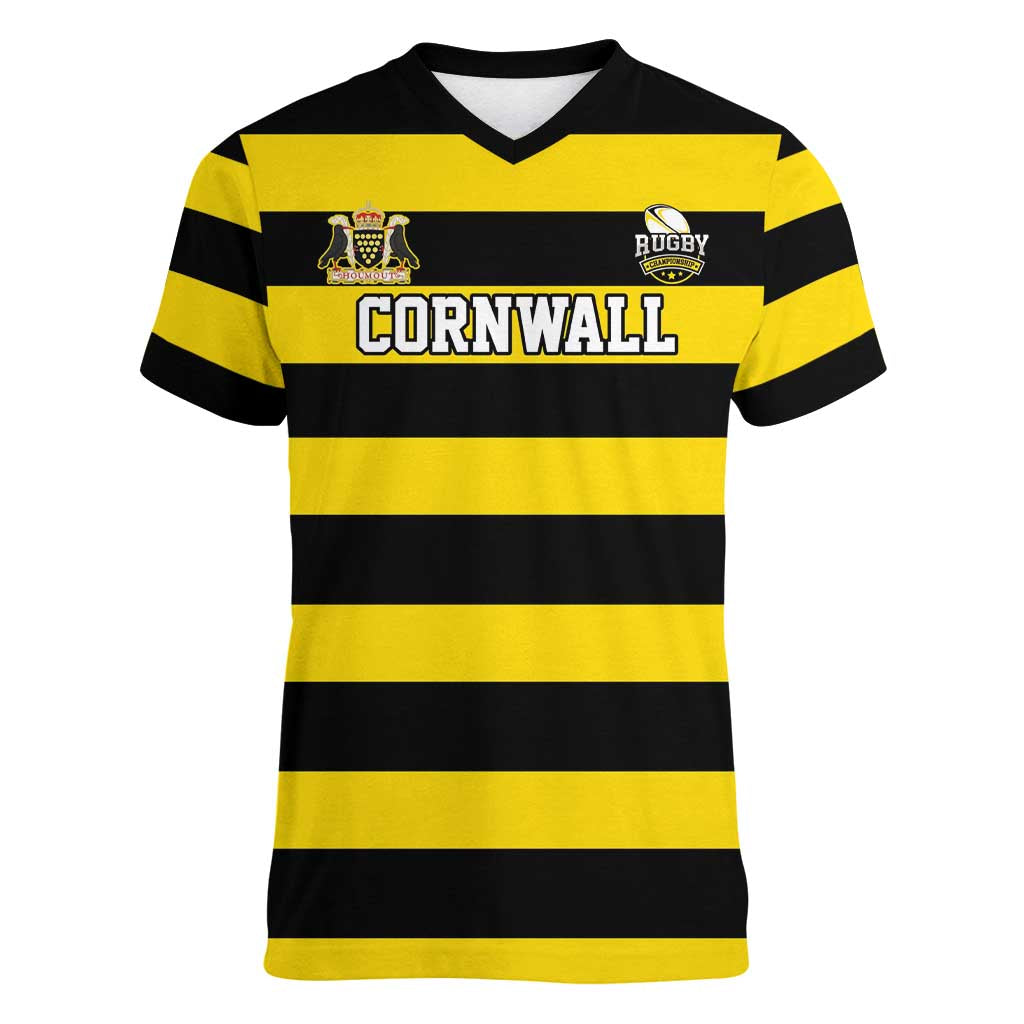 Custom Cornwall Rugby Women V-Neck T-Shirt One and All - Wonder Print Shop