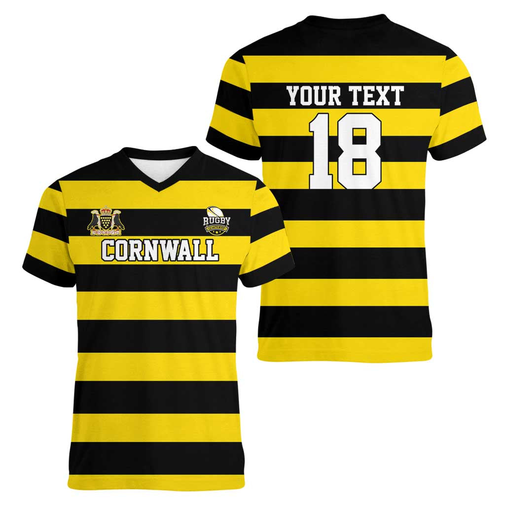Custom Cornwall Rugby Women V-Neck T-Shirt One and All - Wonder Print Shop