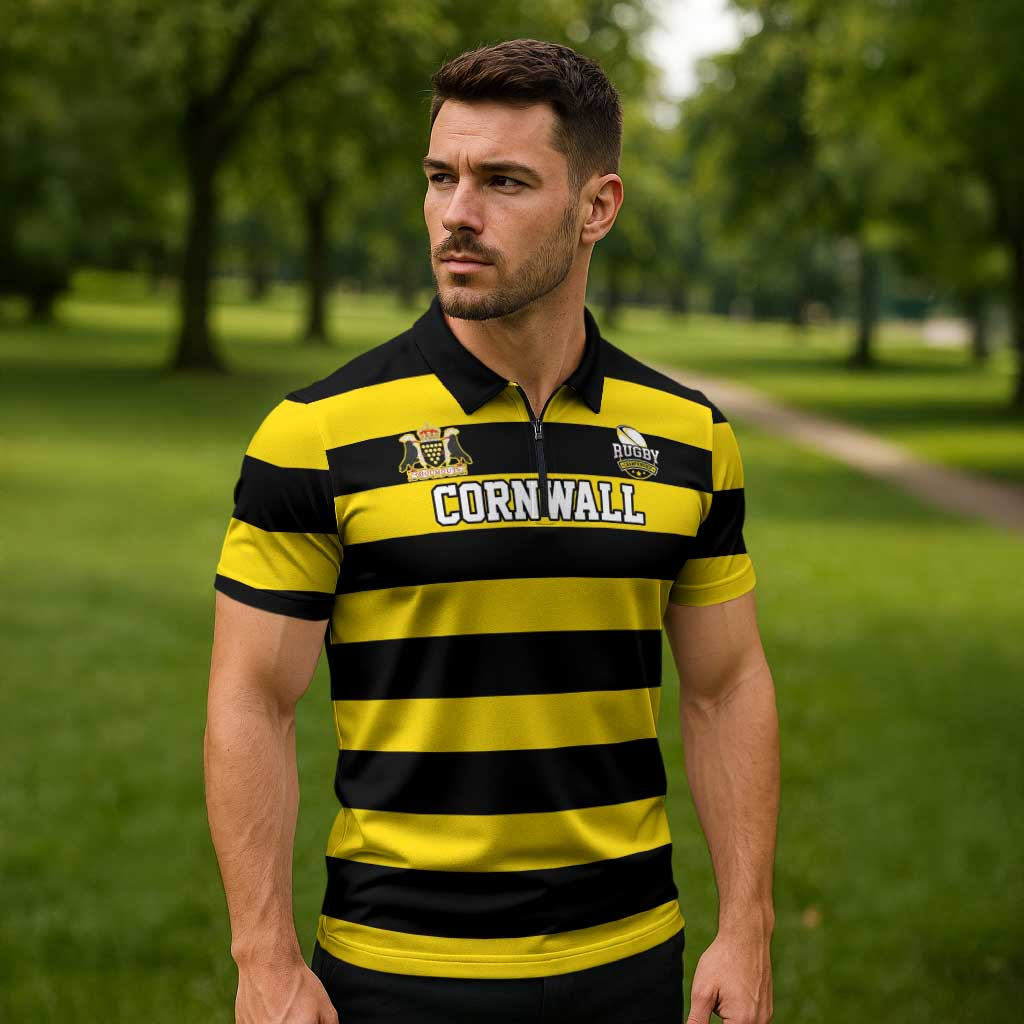 Custom Cornwall Rugby Zipper Polo Shirt One and All - Wonder Print Shop