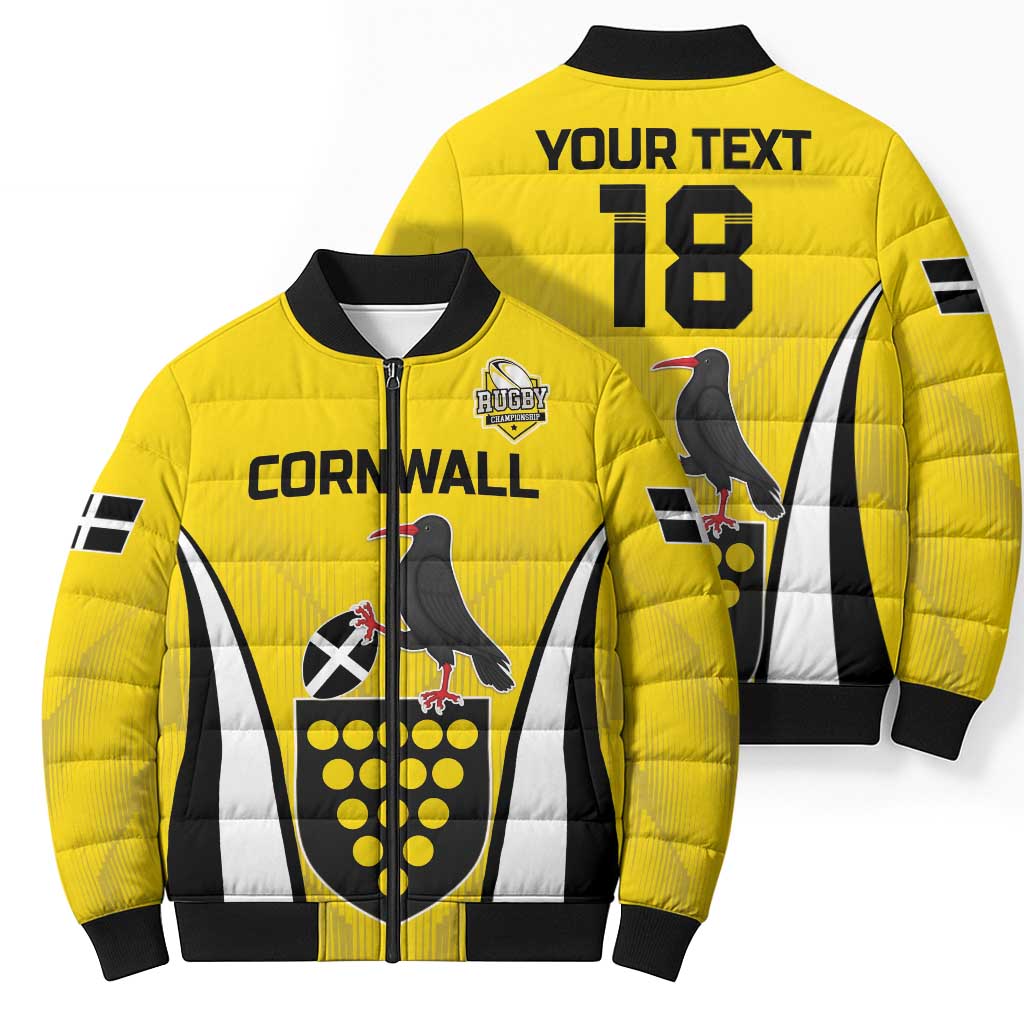 Custom Cornwall Rugby Bomber Puffer Jacket Cornish Chough Go Champion - Wonder Print Shop