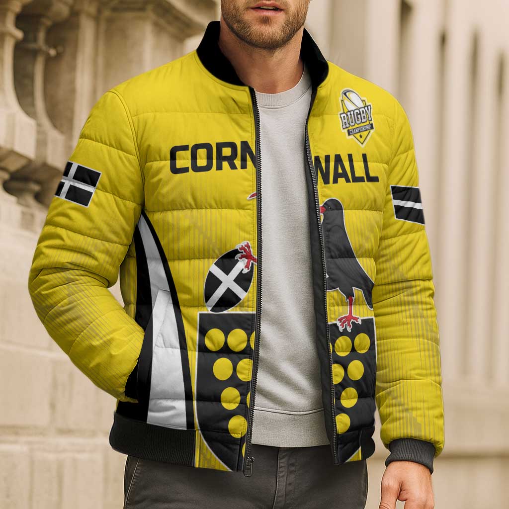 Custom Cornwall Rugby Bomber Puffer Jacket Cornish Chough Go Champion - Wonder Print Shop