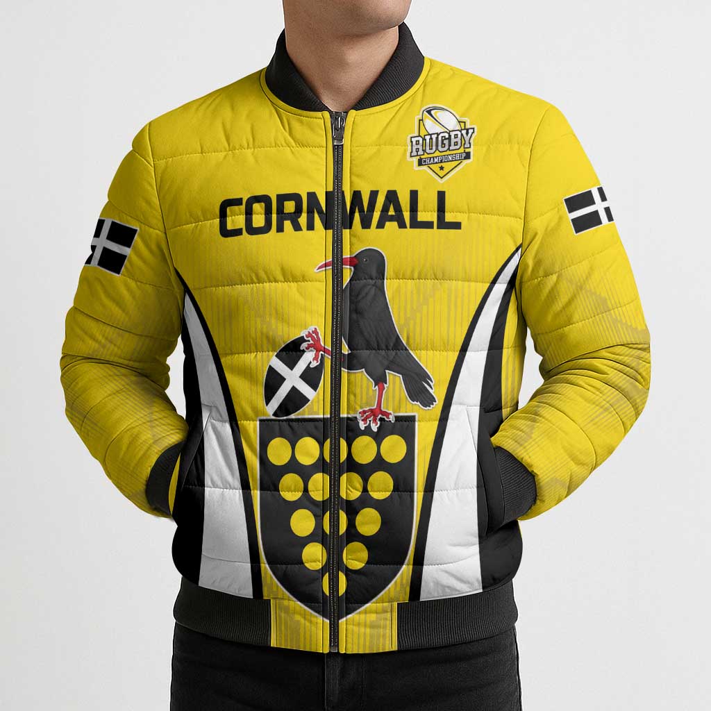 Custom Cornwall Rugby Bomber Puffer Jacket Cornish Chough Go Champion - Wonder Print Shop