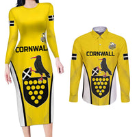 Custom Cornwall Rugby Couples Matching Long Sleeve Bodycon Dress and Long Sleeve Button Shirt Cornish Chough Go Champion - Wonder Print Shop