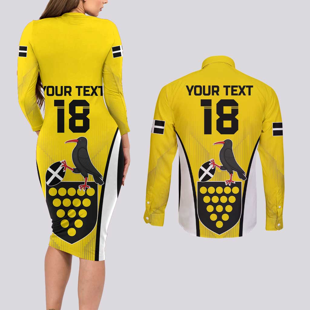 Custom Cornwall Rugby Couples Matching Long Sleeve Bodycon Dress and Long Sleeve Button Shirt Cornish Chough Go Champion - Wonder Print Shop