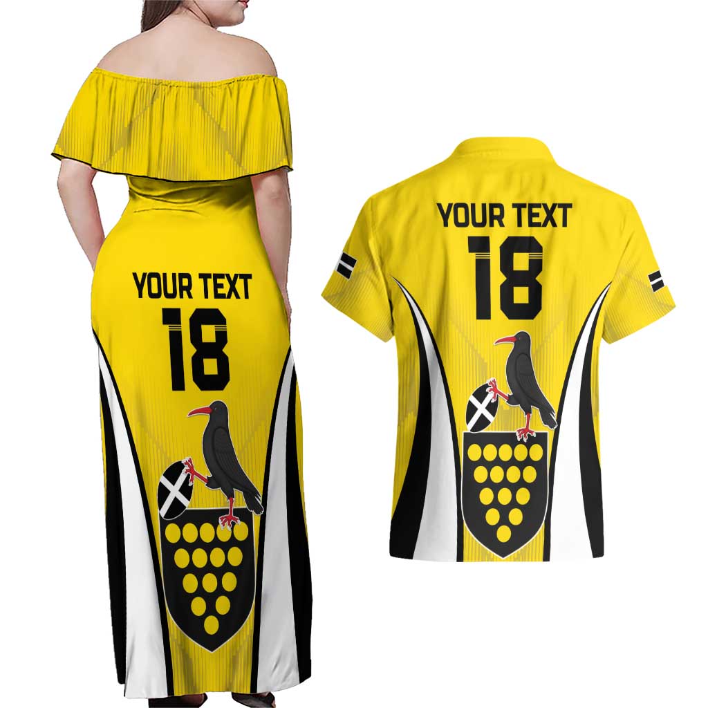 Custom Cornwall Rugby Couples Matching Off Shoulder Maxi Dress and Hawaiian Shirt Cornish Chough Go Champion - Wonder Print Shop