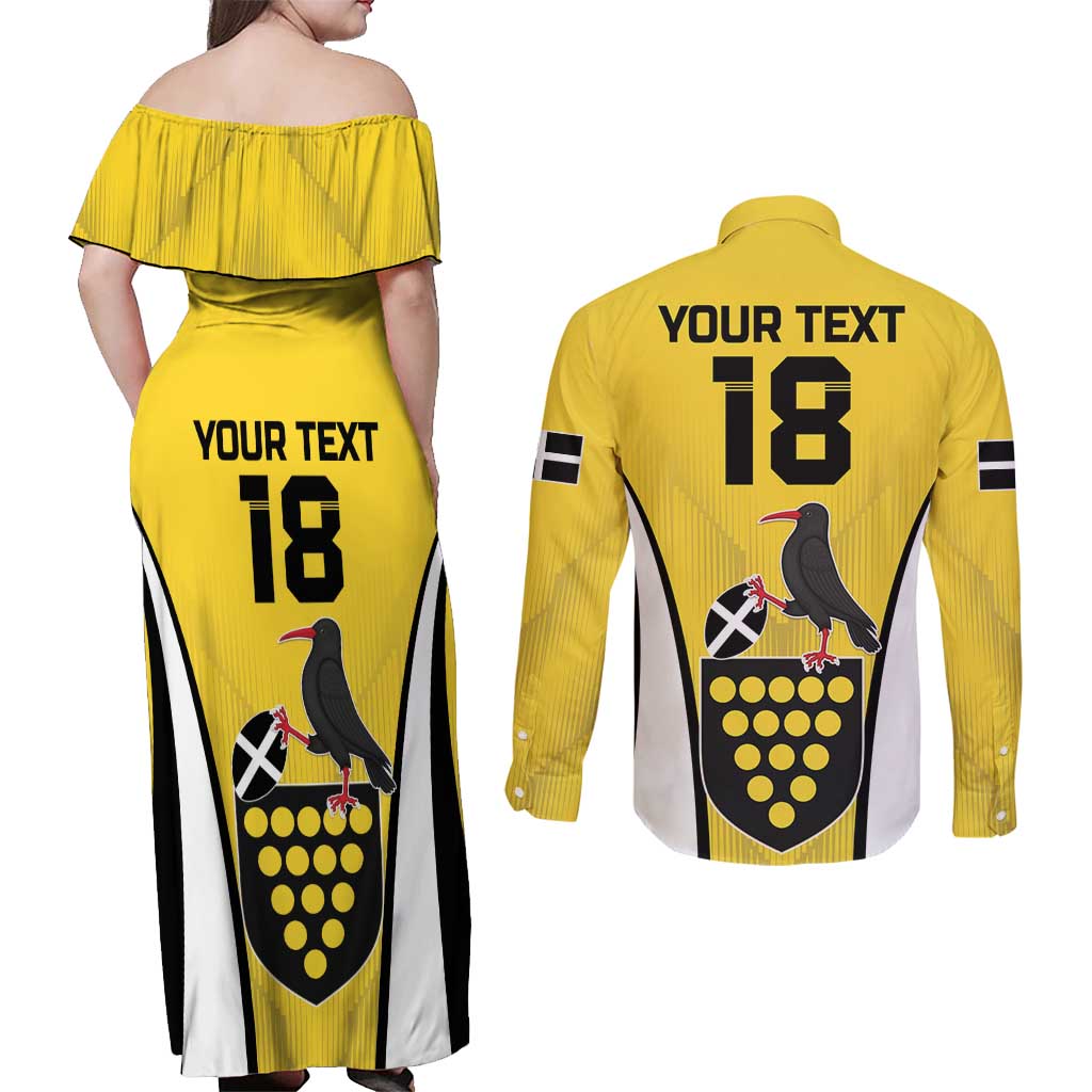 Custom Cornwall Rugby Couples Matching Off Shoulder Maxi Dress and Long Sleeve Button Shirt Cornish Chough Go Champion - Wonder Print Shop