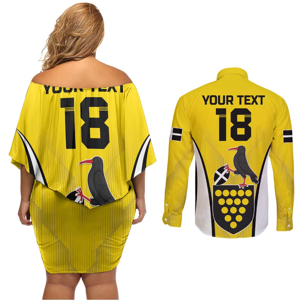 Custom Cornwall Rugby Couples Matching Off Shoulder Short Dress and Long Sleeve Button Shirt Cornish Chough Go Champion - Wonder Print Shop