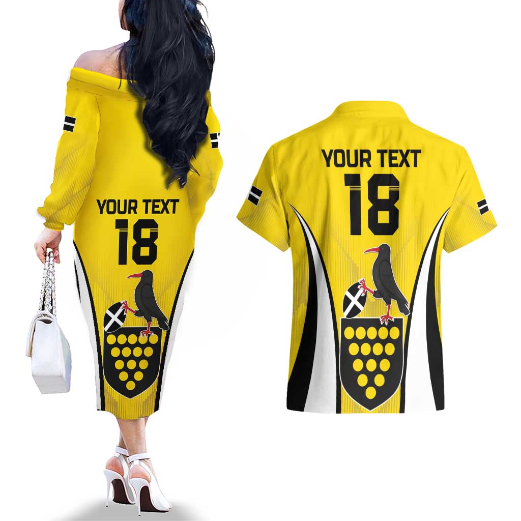 Custom Cornwall Rugby Couples Matching Off The Shoulder Long Sleeve Dress and Hawaiian Shirt Cornish Chough Go Champion - Wonder Print Shop