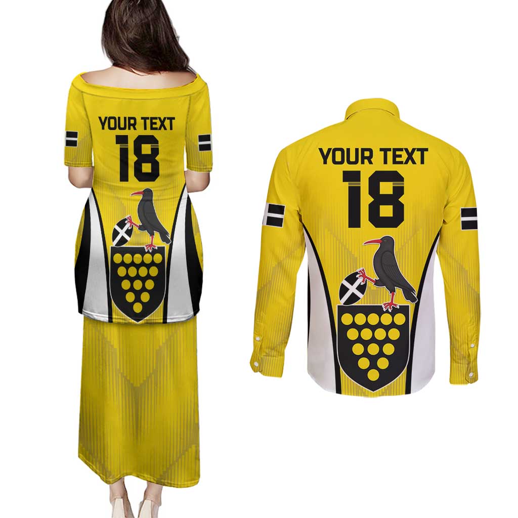 Custom Cornwall Rugby Couples Matching Puletasi and Long Sleeve Button Shirt Cornish Chough Go Champion - Wonder Print Shop