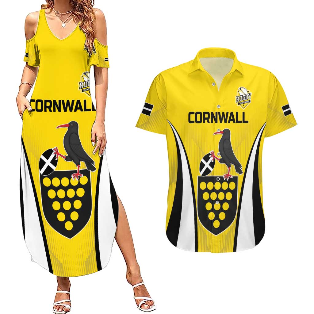Custom Cornwall Rugby Couples Matching Summer Maxi Dress and Hawaiian Shirt Cornish Chough Go Champion - Wonder Print Shop