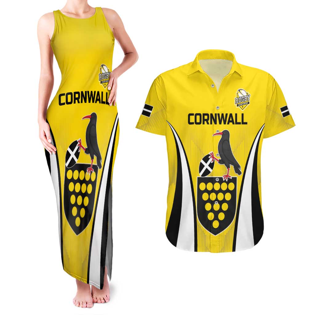 Custom Cornwall Rugby Couples Matching Tank Maxi Dress and Hawaiian Shirt Cornish Chough Go Champion - Wonder Print Shop
