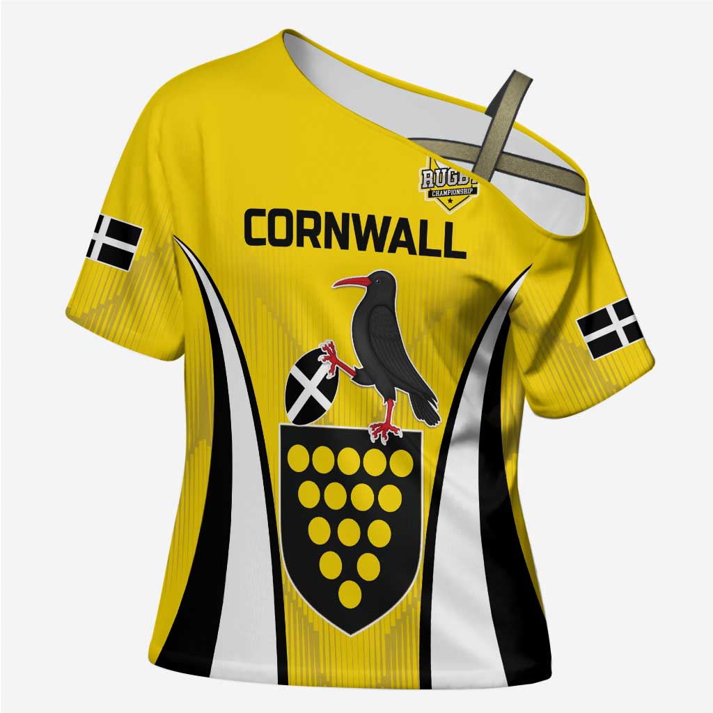 Custom Cornwall Rugby Cross Shoulder Shirt Cornish Chough Go Champion - Wonder Print Shop
