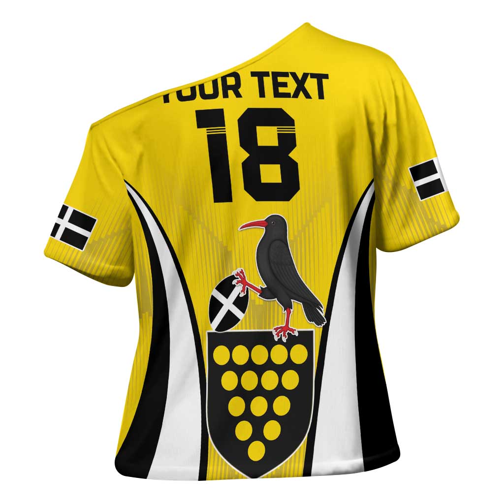 Custom Cornwall Rugby Cross Shoulder Shirt Cornish Chough Go Champion - Wonder Print Shop