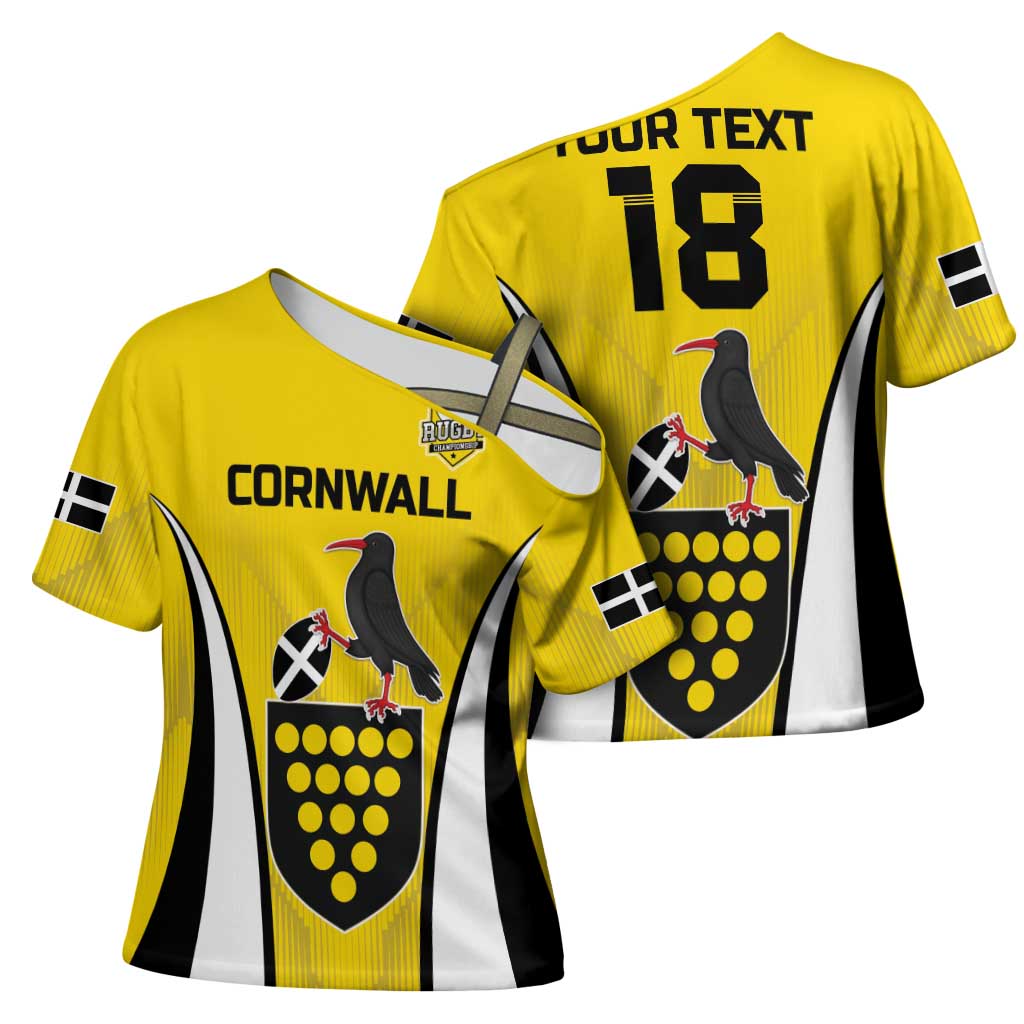Custom Cornwall Rugby Cross Shoulder Shirt Cornish Chough Go Champion - Wonder Print Shop