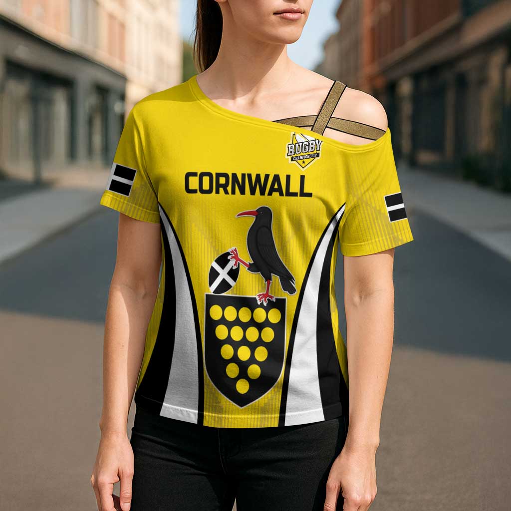 Custom Cornwall Rugby Cross Shoulder Shirt Cornish Chough Go Champion - Wonder Print Shop