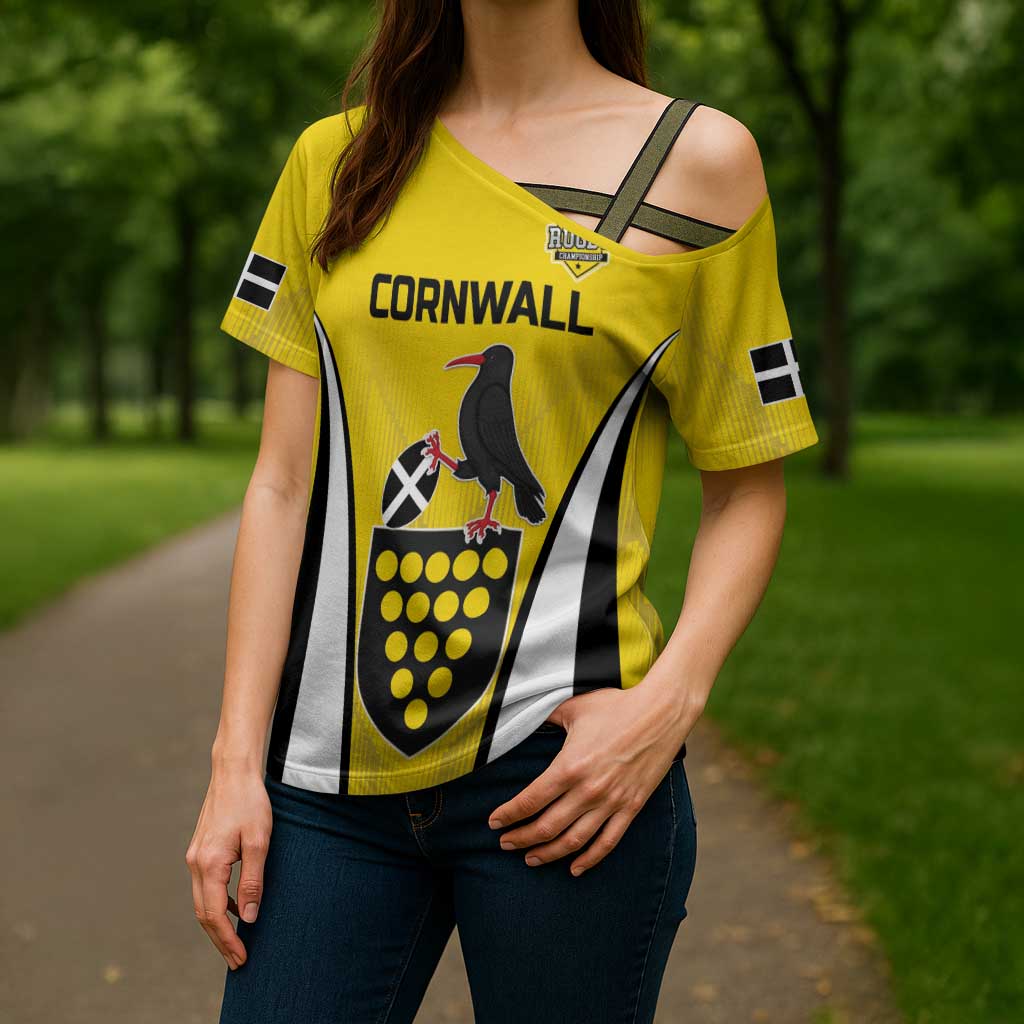 Custom Cornwall Rugby Cross Shoulder Shirt Cornish Chough Go Champion - Wonder Print Shop