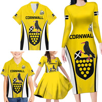 Custom Cornwall Rugby Family Matching Long Sleeve Bodycon Dress and Hawaiian Shirt Cornish Chough Go Champion - Wonder Print Shop