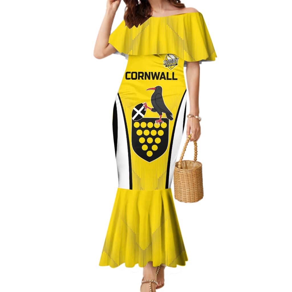 Custom Cornwall Rugby Family Matching Mermaid Dress and Hawaiian Shirt Cornish Chough Go Champion - Wonder Print Shop