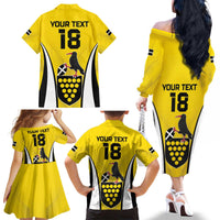 Custom Cornwall Rugby Family Matching Off The Shoulder Long Sleeve Dress and Hawaiian Shirt Cornish Chough Go Champion - Wonder Print Shop