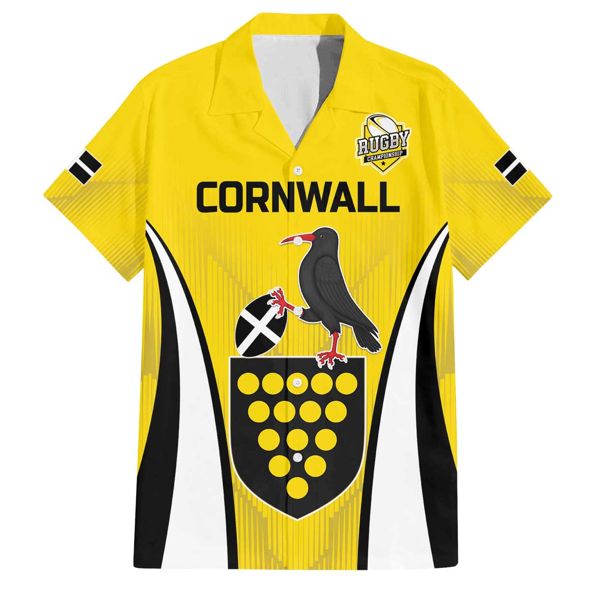 Custom Cornwall Rugby Family Matching Off The Shoulder Long Sleeve Dress and Hawaiian Shirt Cornish Chough Go Champion - Wonder Print Shop